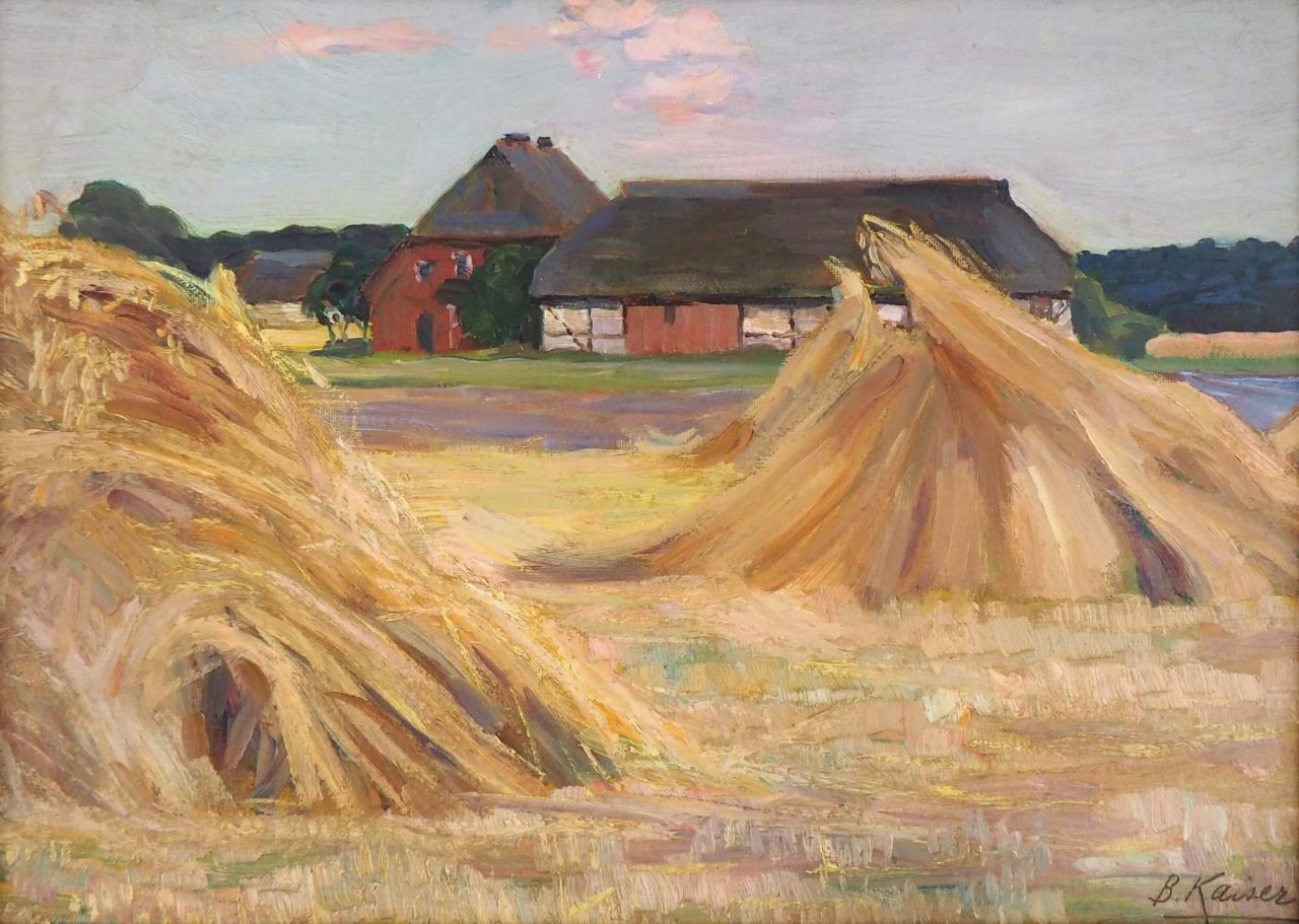 Bertha Kaiser - Spätsommerlandschaft mit Kornhocken