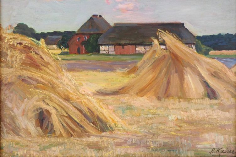 Bertha Kaiser - Spätsommerlandschaft mit Kornhocken